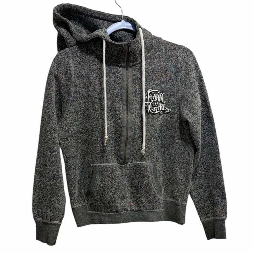 Farm Girl Gray Marled Half Zip Hoodie Medium Western Graphic